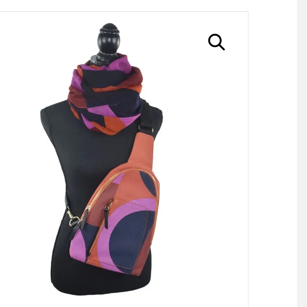 Vibrant Geometric Crossbody Bag and Scarf Set